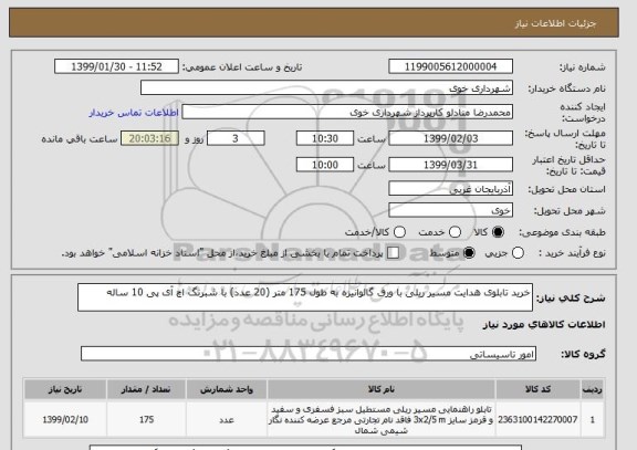 استعلام خرید تابلوی هدایت مسیر ریلی با ورق گالوانیزه به طول 175 متر (20 عدد) با شبرنگ اچ آی پی 10 ساله
