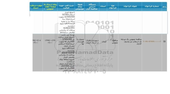 مناقصه آسفالت پل و جدول گذاری 