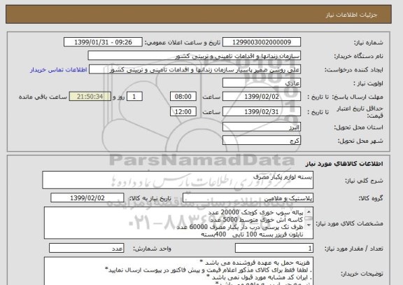 استعلام بسته لوازم یکبار مصرف