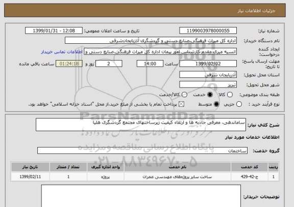 استعلام ساماندهی، معرفی جاذبه ها و ارتقاء کیفیت زیرساختهای مجتمع گردشگری هلیا