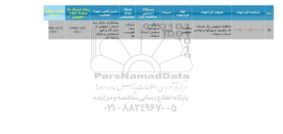 مناقصه راهبری شهرکها و نواحی استان, سامانه تدارکات الکترونیکی دولت 