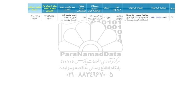 مناقصه خرید نوشت افزار