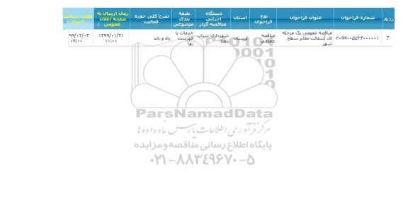 مناقصه عمومی، مناقصه آسفالت معابر سطح شهر 