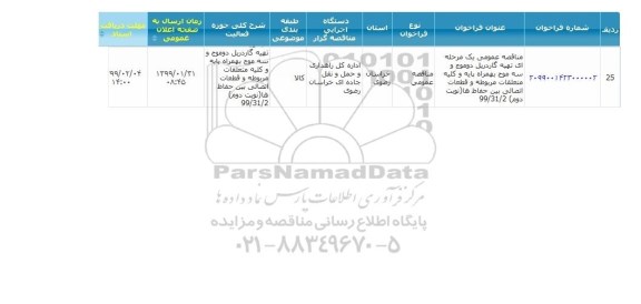 مناقصه ، مناقصه تهیه گاردریل دوموج و سه موج به همراه پایه و کلیه متعلقات مربوطه و قطعات اتصالی