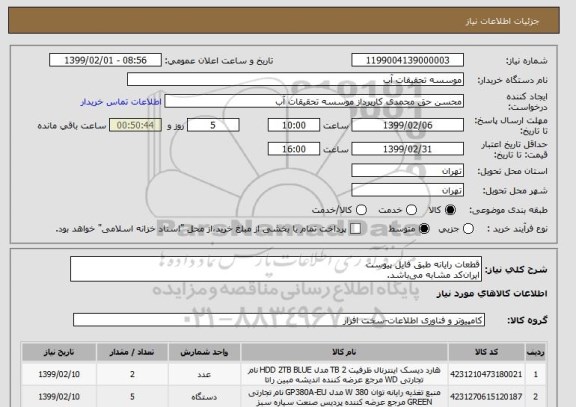 استعلام قطعات رایانه طبق فایل پیوست
ایران کد مشابه می باشد.