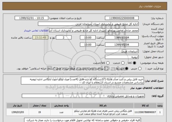 استعلام خرید فایل ریلی و ثابت مدل هایکا (17دستگاه )و درب فایل (4عدد) مدل تیلکو جهت بایگانی اداره ارومیه براساس مشخصات مندرج در اسناد استعلام با ایران کد