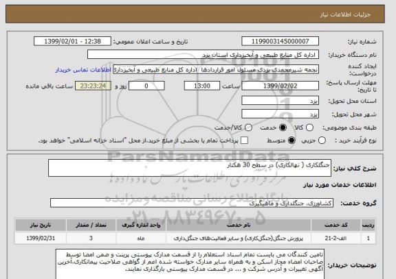 استعلام جنگلکاری ( نهالکاری) در سطح 30 هکتار