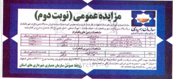 مزایده,مزایده فروش سه پلاک زمین کاربری مسکونی و تجاری نوبت دوم 