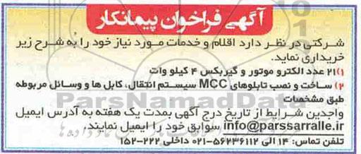 فراخوان ، فراخوان  21  عدد الکتروموتور و گیربکس 4 کیلووات ...