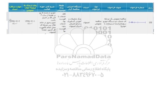 مناقصه, مناقصه  خدمات دو دستگاه خودرو سواری (راننده استیجاری با خودرو) 