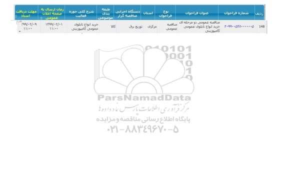 مناقصه, مناقصه عمومی دو مرحله ای خرید انواع تابلوهای عمومی