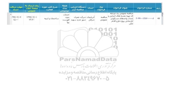 مناقصه ، مناقصه  تهیه نقشه های اجرایی و احداث واحدهای مسکونی آپارتمانی