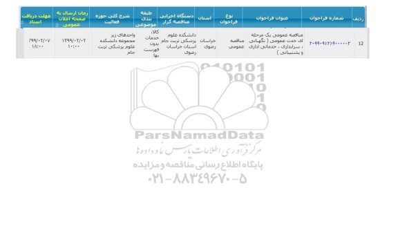 مناقصه, مناقصه خدمات عمومی (نگهبانی -سرایداری - خدماتی - اداری و پشتیبانی) 