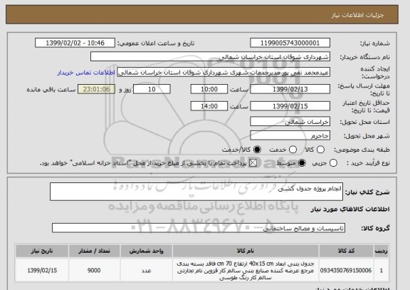 استعلام انجام پروژه جدول کشی
