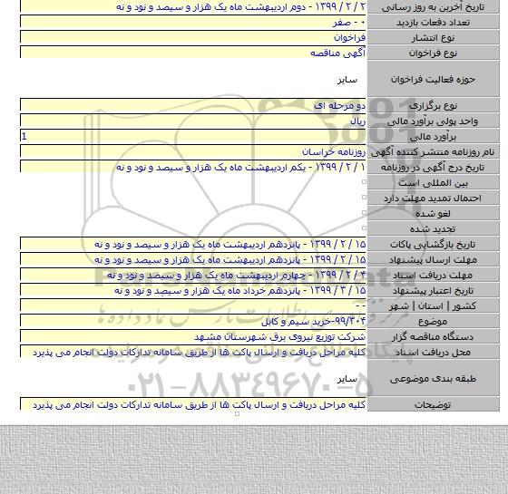 ۹۹/۳۰۴-خرید سیم و کابل
