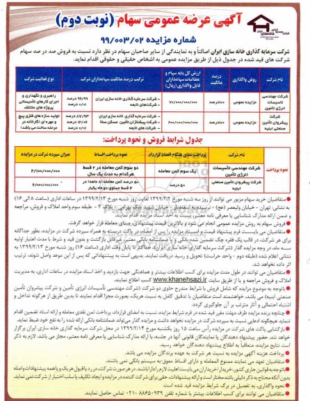 مزایده ، مزایده فروش سهام- نوبت دوم 