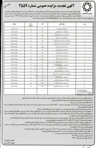 تجدید مزایده عمومی , مزایده واگذاری بیست عدد از تابلوهای یکطرفه تبلیغاتی تجدید نوبت دوم