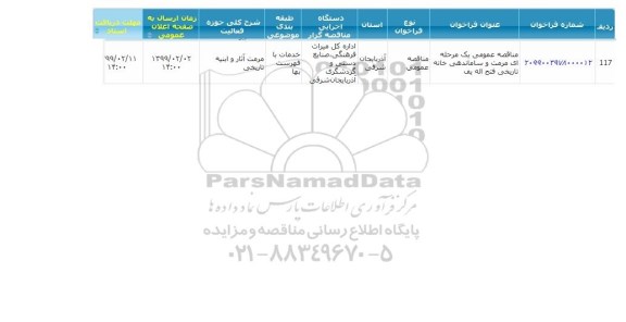 مناقصه مرمت، مناقصه مرمت، ساماندهی خانه تاریخی فتح اله یف 
