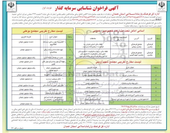 آگهی مزایده عمومی , مزایده مجتمع های فرهنگی و هنری 