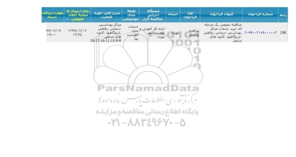مناقصه عمومی, مناقصه خرید خدمات مراکز بهداشتی- درمانی، رفاهی ...