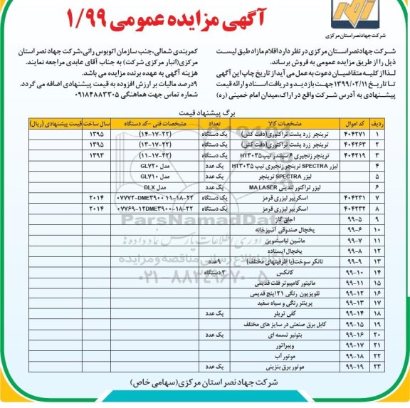 مزایده , مزایده فروش اقلام مازاد