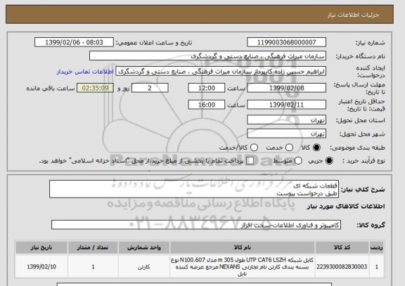 استعلام قطعات شبکه ای
طبق درخواست پیوست