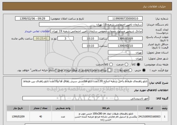 استعلام تابلو راهنمای طبقاط داخل شعبه اندازه 130عدد تابلو فلکسی سردر  اطاق ها و10عدد تابلو راهنای بین طبقاط