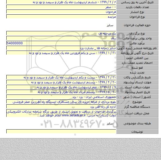 بهره برداری از  غرفه جزیره ای سالن مسافری ایستگاه راه آهن یزد عطر فروشی