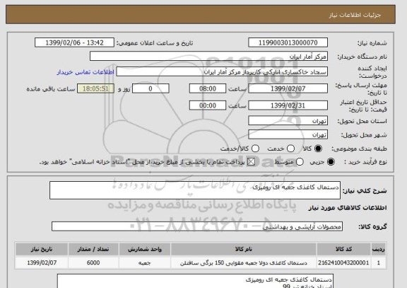 استعلام دستمال کاغذی جعبه ای رومیزی