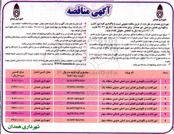 مناقصه, مناقصه امور کاشت و نگهداری فضای سبز 
