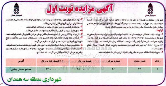 مزایده ،مزایده واگذاری مغازه