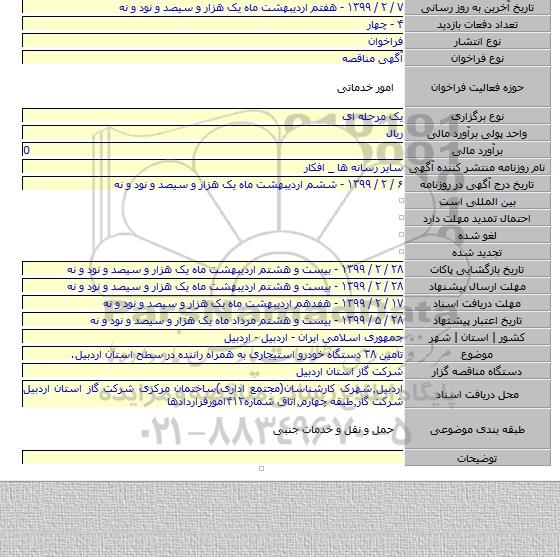 تامین ۳۸ دستگاه خودرو استیجاری به همراه راننده در سطح استان اردبیل.