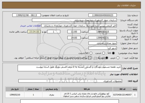 استعلام خرید طعمه مسموم جوندگان و گندمی آغشته به 2 درصد فسفر دوزنگ طبق اسناد پیوست