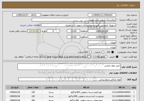 استعلام خرید مواد غذایی