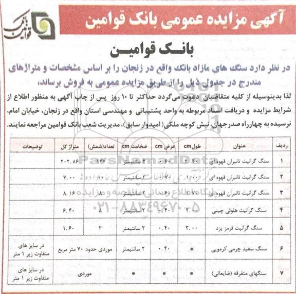 مزایده, مزایده فروش سنگ های مازاد