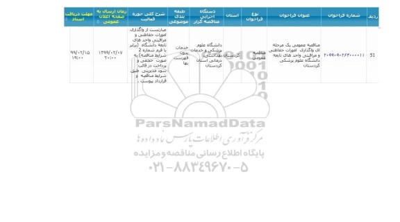 مناقصه ، مناقصه واگذاری امورات حفاظتی و مراقبتی واحدهای تابعه 