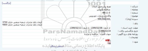 فراخوان مناقصه , مناقصه واگذاری خدمات خودرویی 