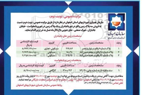 مزایده مزایده فروش سه پلاک زمین نوبت دوم