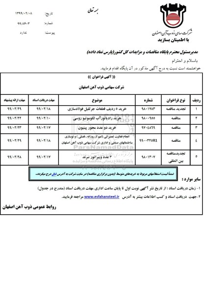 مناقصه , مناقصه خرید 5 ردیف قطعات جرثقیل فولادسازی...