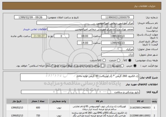 استعلام ژل الکترود 260 گرمی * ژل لوبریکانت 85 گرمی تولید داخل 