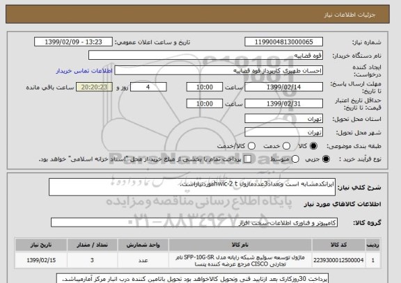 استعلام ایرانکدمشابه است وتعداد3عددماژول hwic-2 tموردنیازاست.