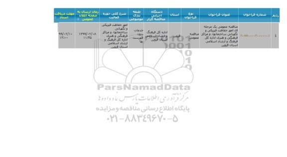 مناقصه ، مناقصه امور حفاظت فیزیکی و نگهبانی ساختمانها 