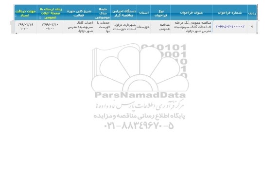 مناقصه احداث کانال سرپوشیده