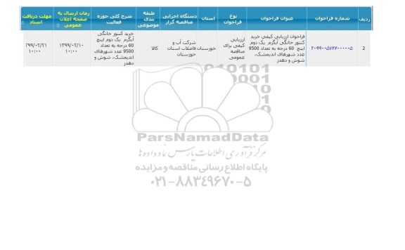 فراخوان خرید کنتور خانگی آبگرم