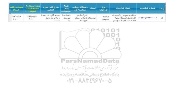 مناقصه تکمیل ایستگاه پمپاژ فاضلاب, سامانه تدارکات الکترونیکی دولت 