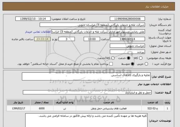 استعلام تخلیه و بارگیری کالاهای اساسی
