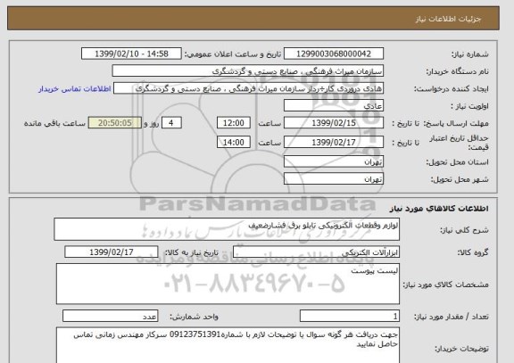 استعلام لوازم وقطعات الکترونیکی تابلو برق فشارضعیف