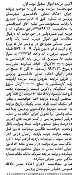 مزایده مزایده یک واحد امتیاز مسکن فاز 5 نوبت اول
