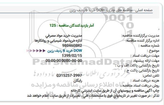 استعلام، استعلام خرید 6 ردیف رزین DOW