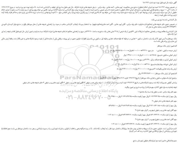 مزایده، مزایده فروش یک باب ساختمان مسکونی – تجاری- نوبت دوم